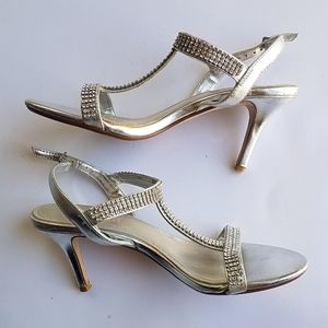 Size 4 Rhinestone Silver Strappy Heels